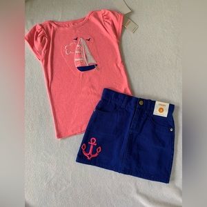 GYMBOREE NWT-GIRLS NAUTICAL SET sailboat top & anchor Skort neon pink/royal blue